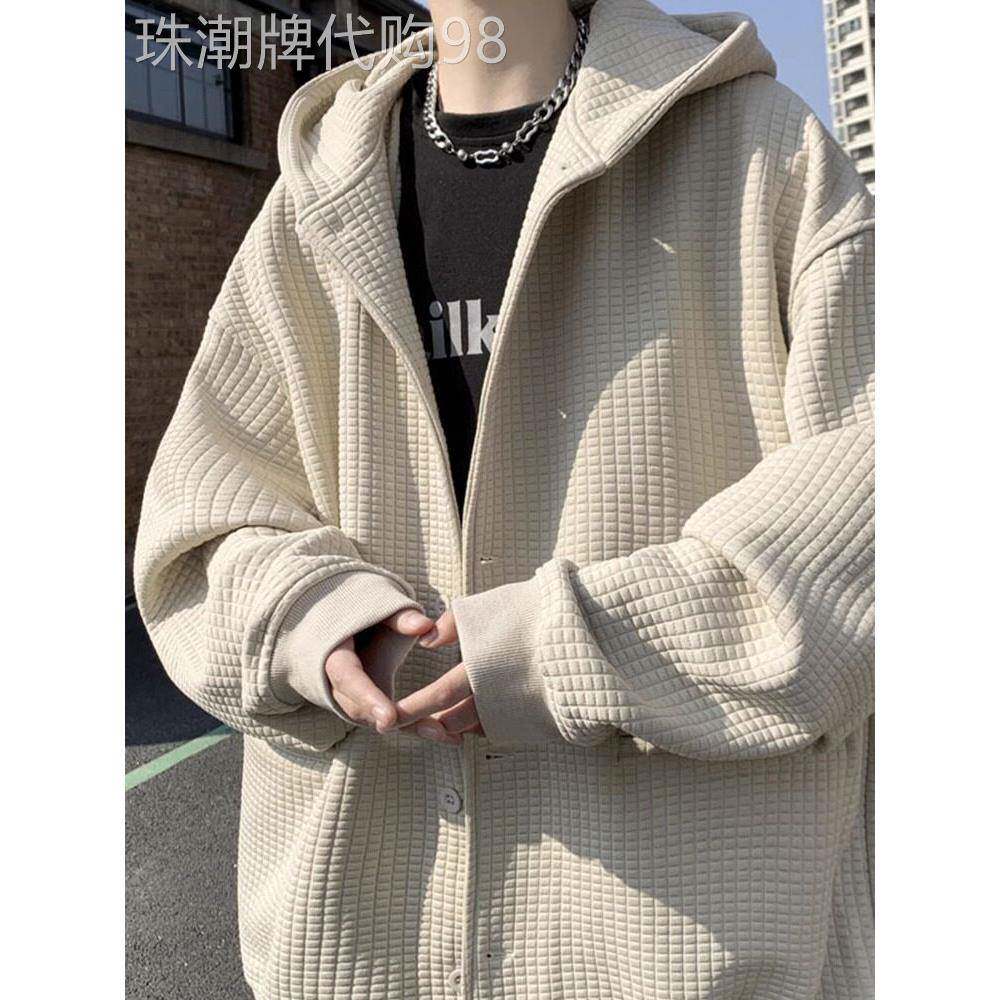 华夫格连帽卫衣男潮牌春秋季2025新款潮流宽松重磅外套男休闲开衫