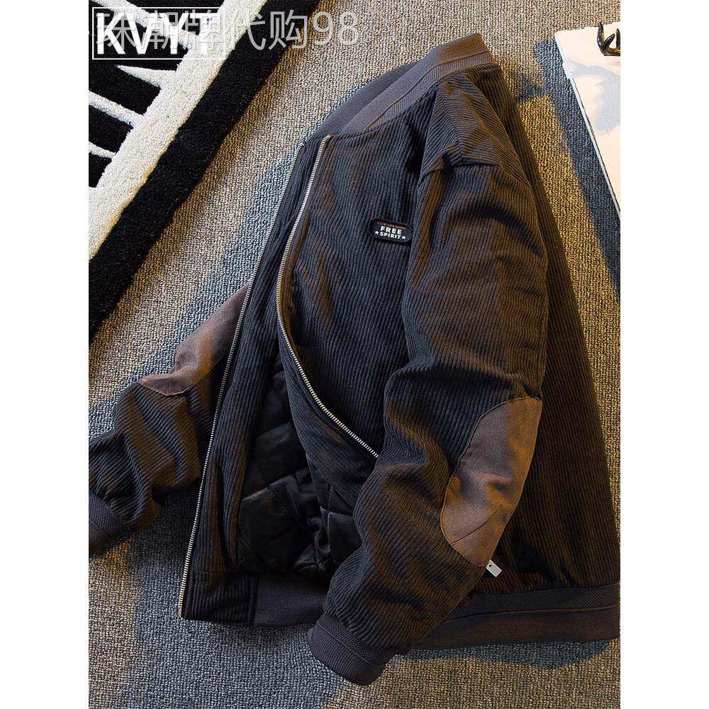 潮牌灯芯绒棉服男士秋冬季新款美式飞行员夹克棒球服棉衣外套男款
