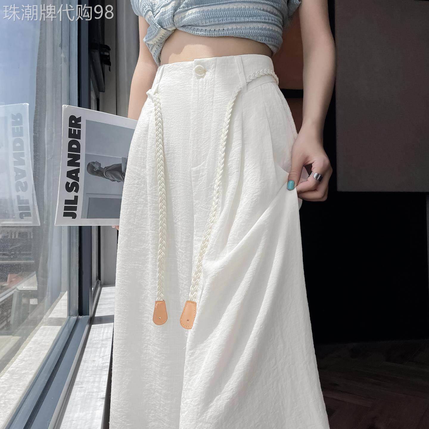 天丝亚麻白色西装裤女夏季薄款冰丝棉麻裤子宽松垂坠感拖地阔腿裤