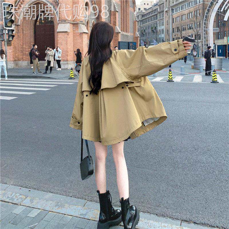 时尚休闲短款风衣外套女卡其色斗篷上衣小个子韩系chic2025新款潮