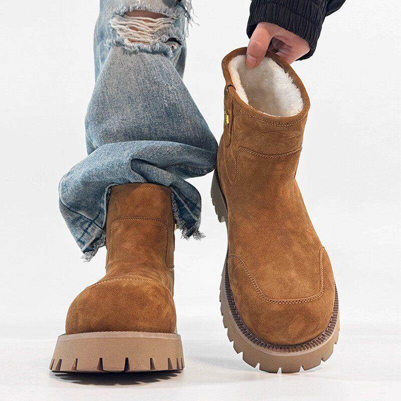 美拉德厚底雪地靴男女款2025冬季加绒反绒皮抗寒情侣东北保暖棉靴,流行男鞋,时尚雪地靴,淘宝优惠券,粉丝福利购,淘宝优惠卷