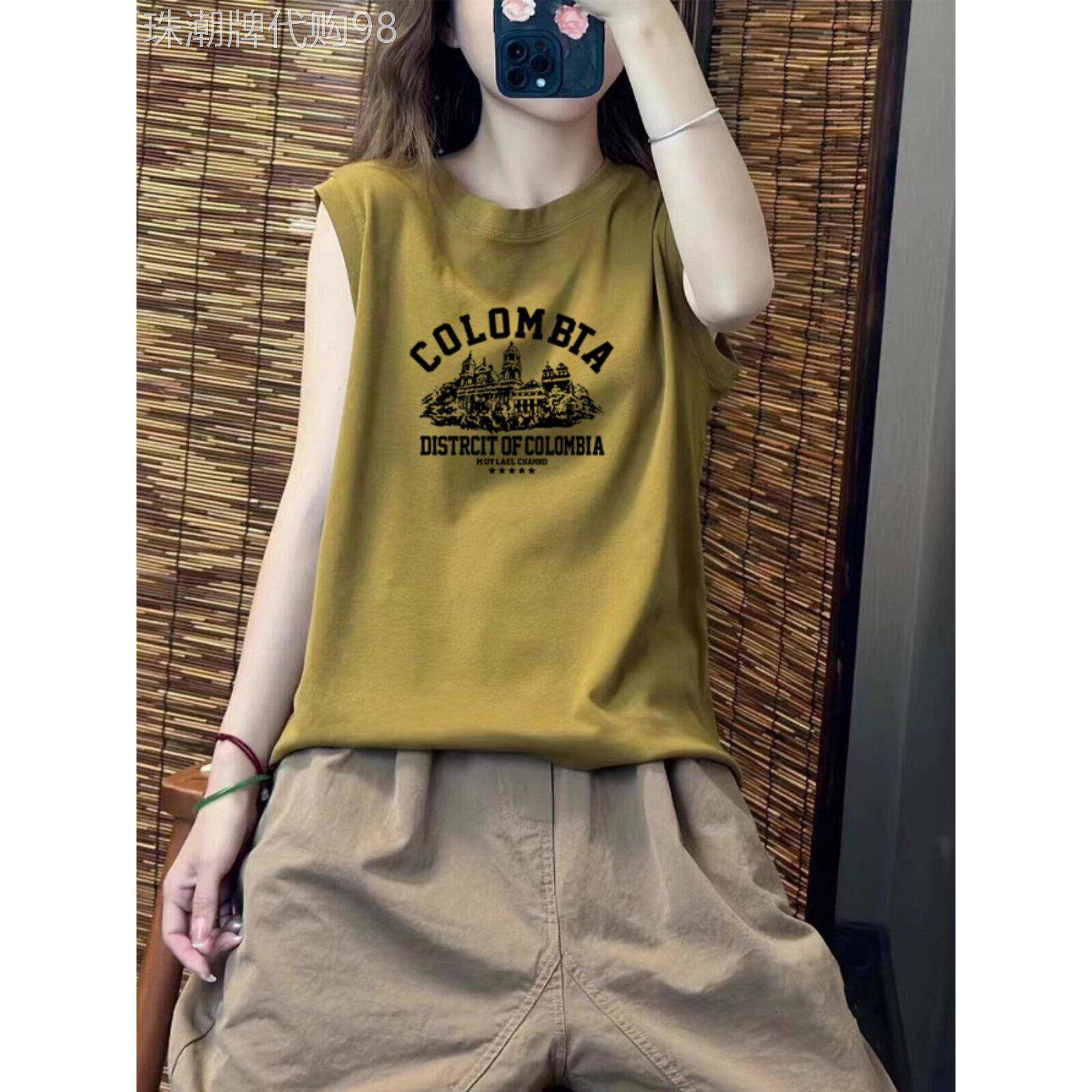 纯棉宽松背心的妇女外穿夏季新胖毫米大尺寸瘦身看无袖t恤与底部