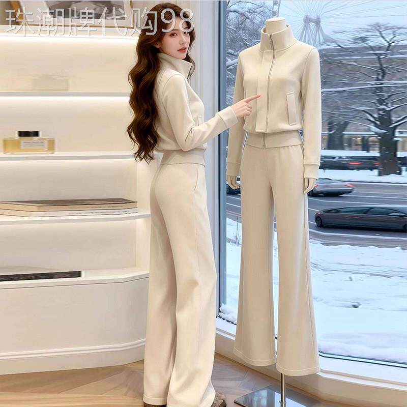 欧洲站休闲运动套装女2026新款春秋冬加绒高级感轻奢时尚两件套潮