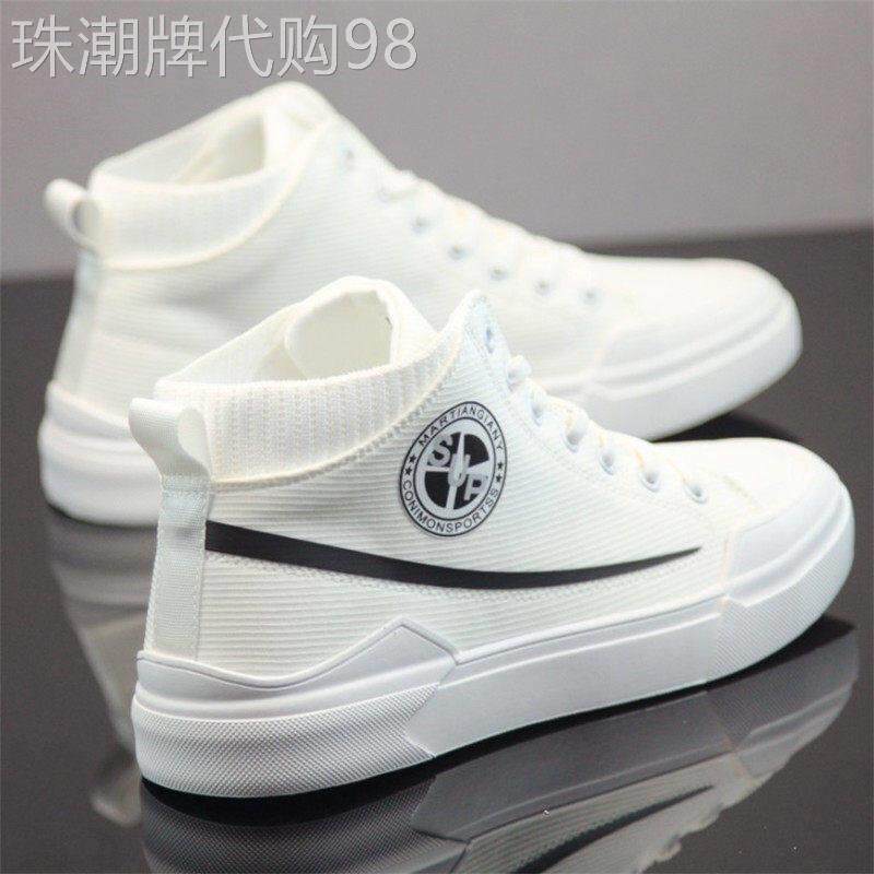 潮牌帆布鞋男2026夏季新款透气高筒休闲鞋男韩版百搭轻便软底板鞋