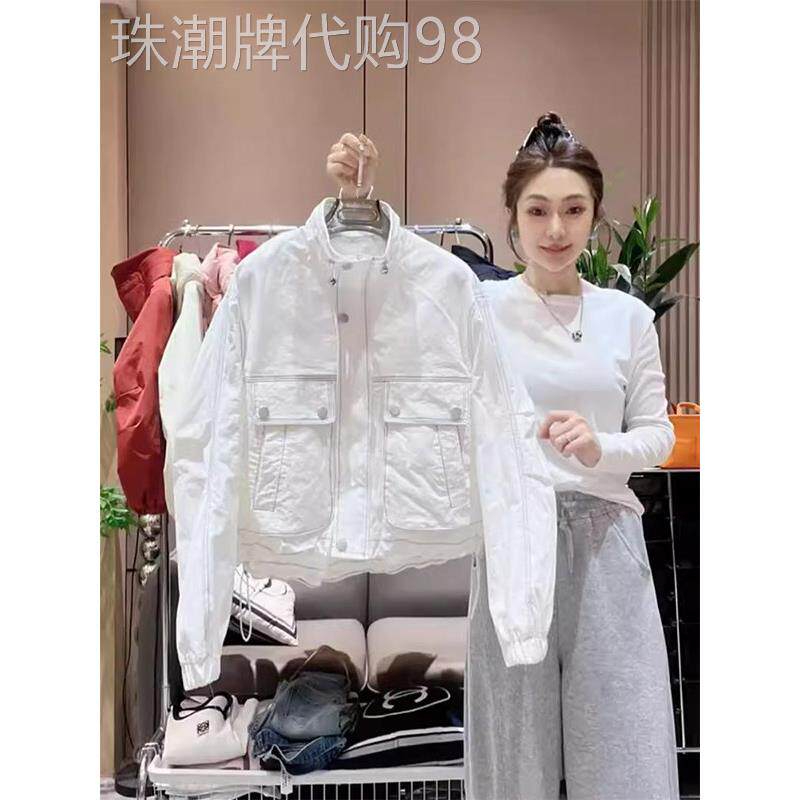 白色立领长袖工装短外套女春秋欧货休闲夹克棒球服冲锋衣轻薄上衣