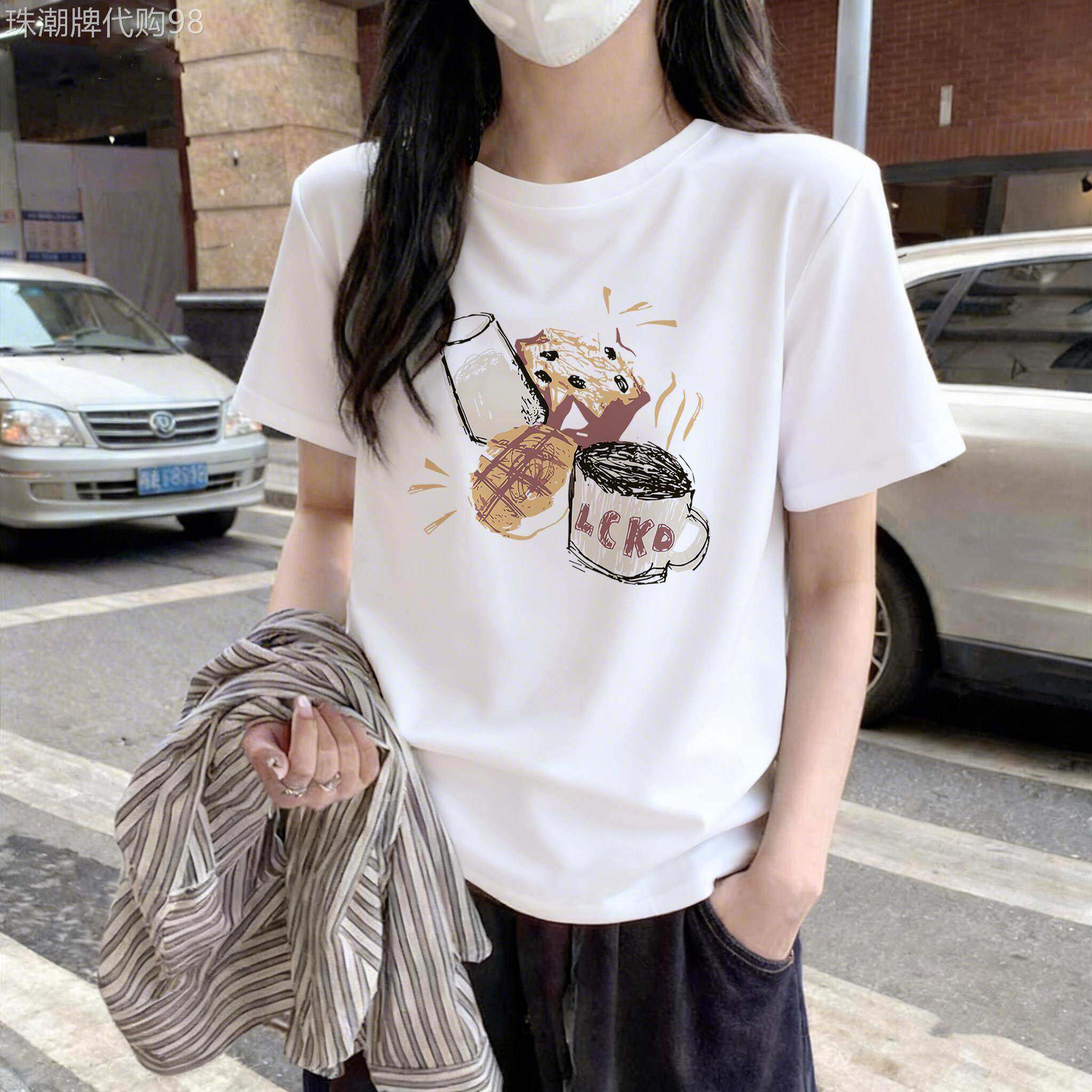 正肩短袖t恤女款2026新款夏季穿搭白色宽松大码女装超火减龄上衣