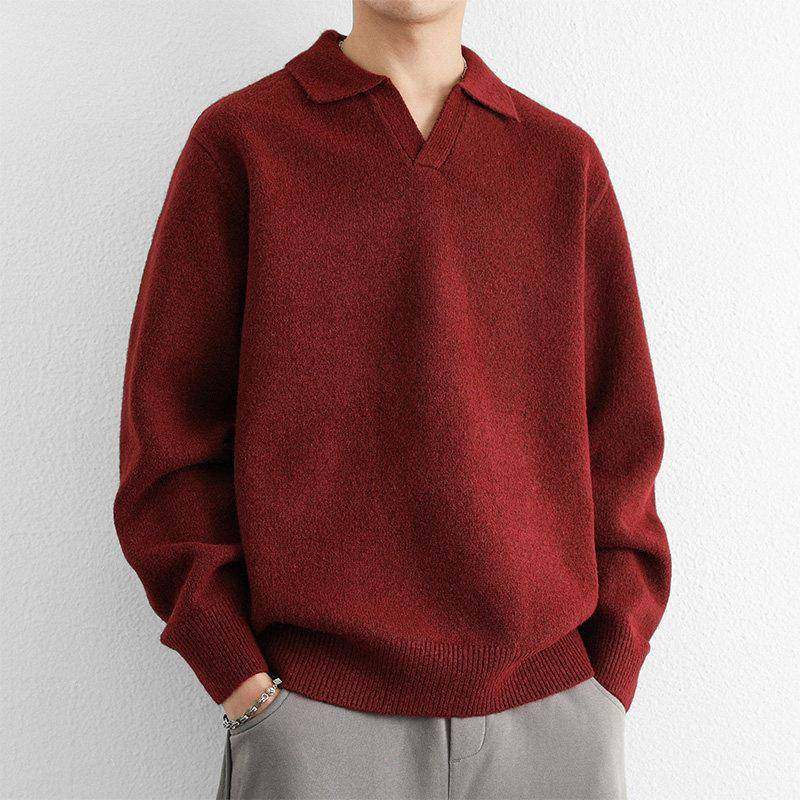 潮牌高级感红色翻领毛衣男冬季老钱风针织衫本命年休闲打底POLO衫