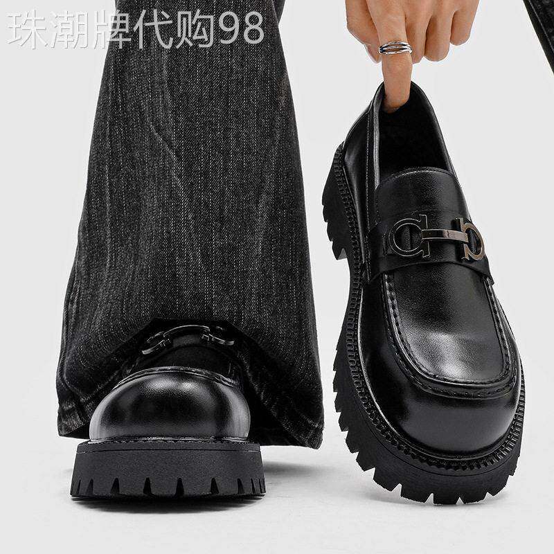 【高品质】乐福鞋男款英伦风夏季厚底内增高休闲懒人一脚蹬豆豆鞋