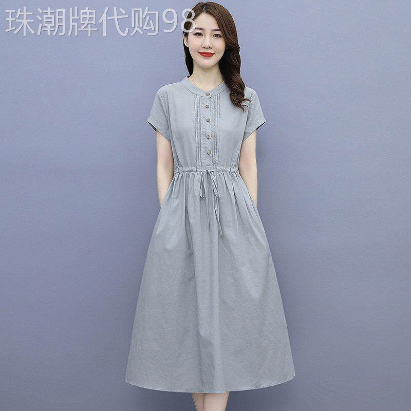 egmg纯棉洋装女夏季2025年新款小个子气质百搭文艺棉麻中长裙子