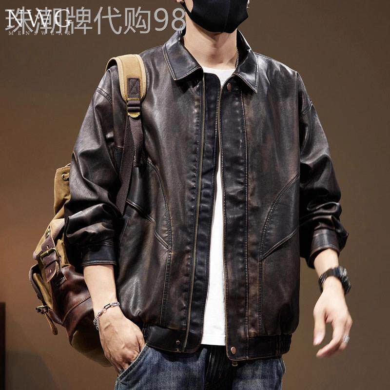 机车皮衣外套男潮牌春秋季2025新款美式复古宽松夹克男士休闲上衣