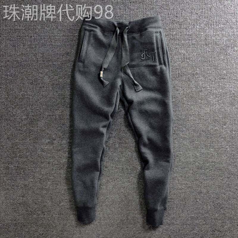 代购香港潮牌冬季余文乐束脚慢跑裤加绒加厚小脚卫裤男休闲运动裤