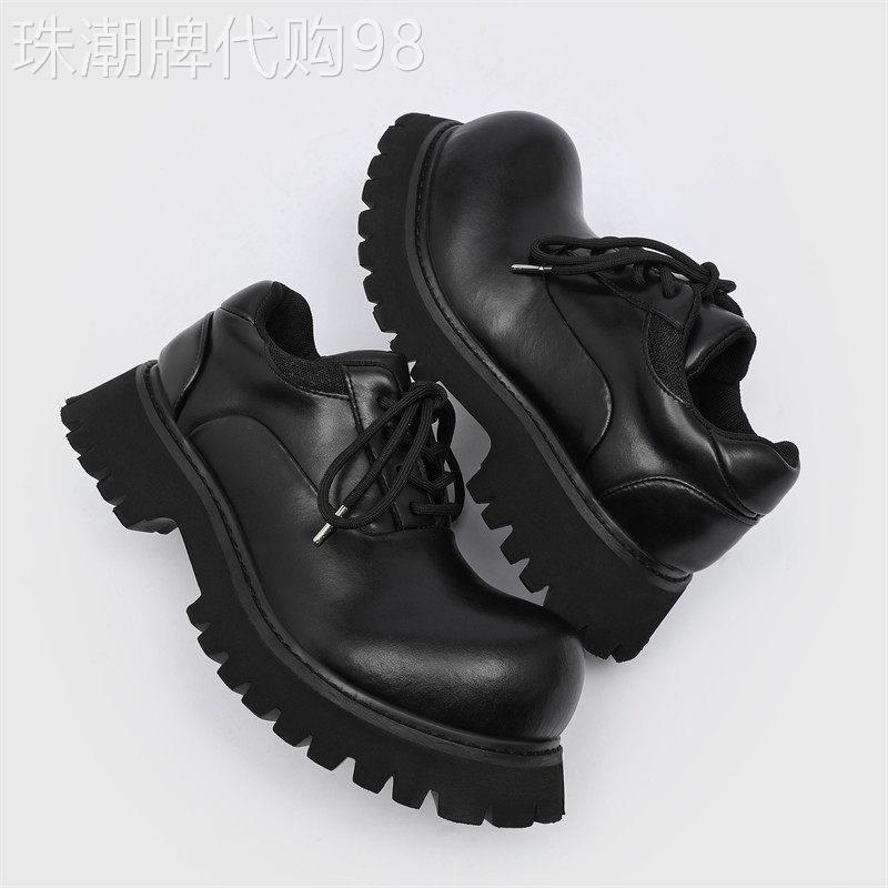【意大利&奢品】米奇德比鞋男翘头厚底增高情侣皮鞋女黑色通勤鞋