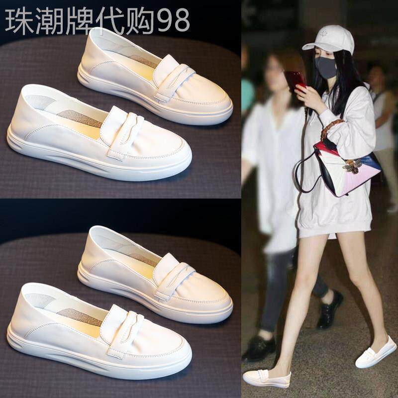 小白鞋女2025春秋新款平底鞋子透气休闲浅口厚底内增高一脚蹬单鞋
