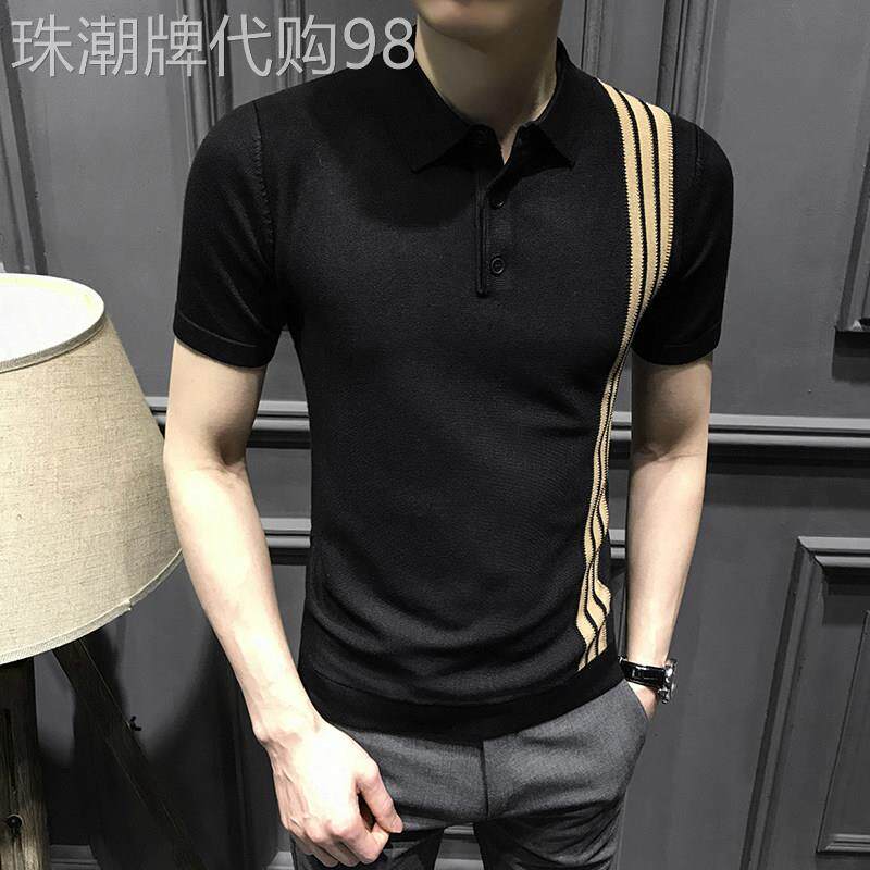 LL男装翻领T恤男韩版潮流修身冰丝Polo衫男休闲百搭新款短袖上衣