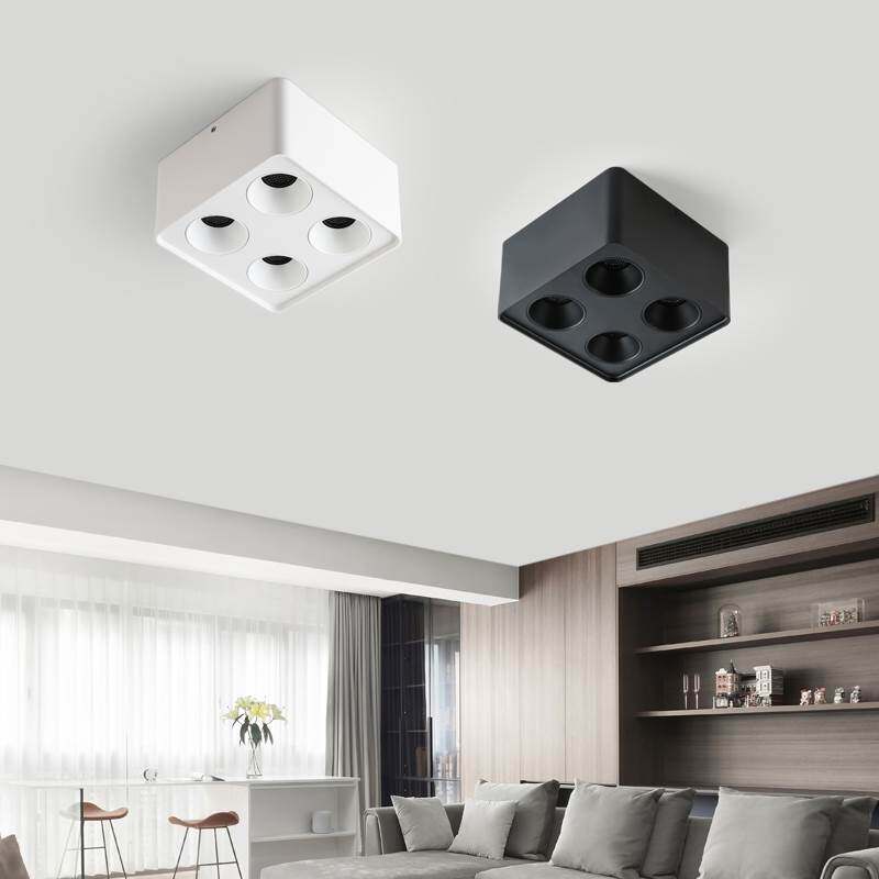 和盛仕如四头led明装射灯方形4头吸顶灯单双头斗胆灯cob天花筒灯