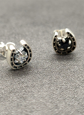 Musa Singing男士日系复古925银马蹄造型镶五角星辉锆石潮人耳钉