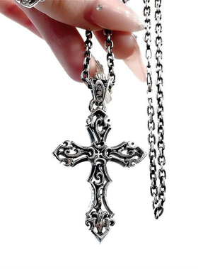 Musa Singing男士925纯银镂空蔓藤花纹十字架吊坠潮流休闲项链