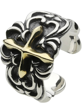 日本直邮 Musa Singing男款复古蔓藤花纹拼色十字架烟熏925银耳夹