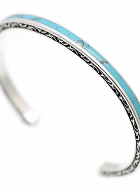 日本直邮 Musa Singing 男款日系925银内嵌蓝色绿松石潮人手镯