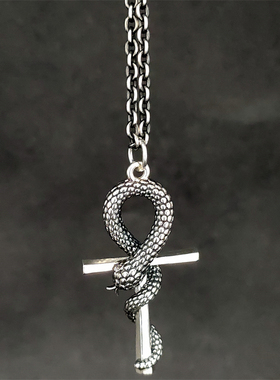 Musa Singing男 女款925银蛇缠绕埃及十字架吊坠生命徽章情侣项链