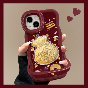 金箔元宝福袋适用苹果17promax手机壳女iPhone13新款15promax创意苹果14pro硅胶12防摔xs隐形双支架软壳