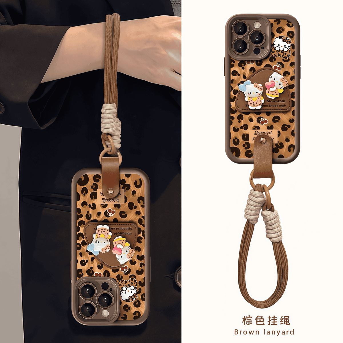 豹纹kt支架适用华为mate70pro手机壳新款pura70pro女款p60高级感mate60腕带p50手绳nova14防摔nova13女保护套