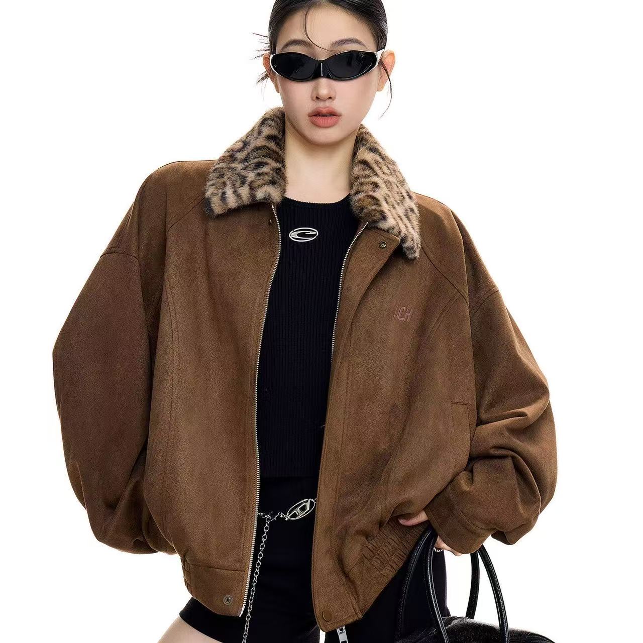 韩系甜美风波点毛领棉服外套女冬季宽松加厚保暖小个子短款面包服