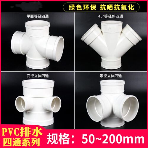pvc排水管四通接头110立体平面