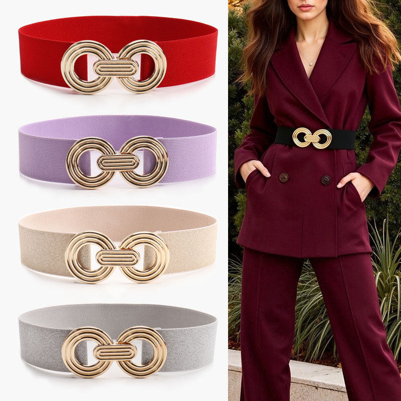 New alloy double ring buckle elastic elastic women's belt
