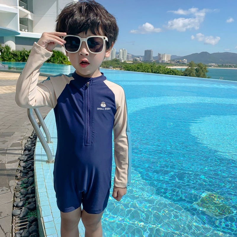 2025新款儿童泳衣男童连体可爱卡通幼儿游泳衣男宝宝沙滩防晒套装