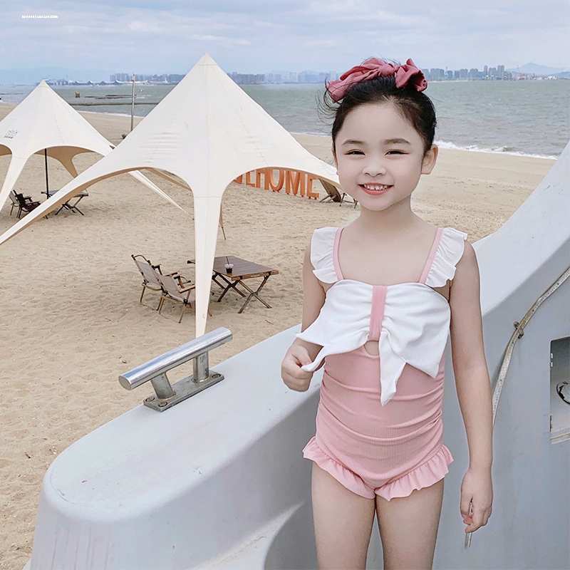 韩国童装女童泳衣2025夏季新款洋气儿童女宝宝白色连体速干游泳装