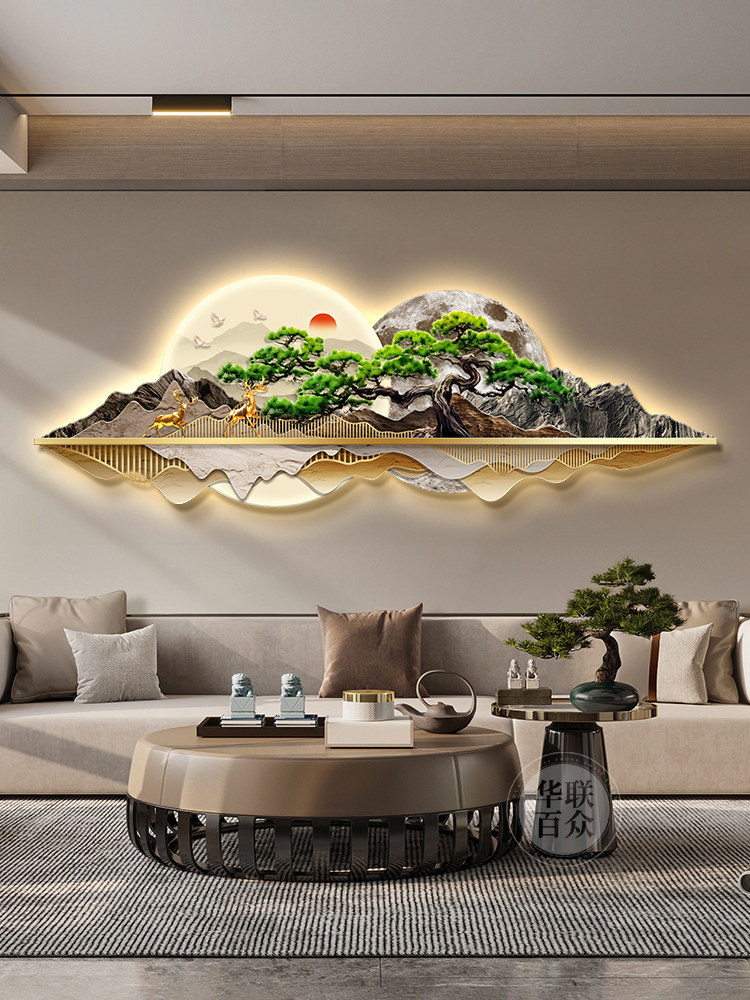 新中国风客厅装饰画沙发背景墙挂画大气山水画迎宾松现代餐厅画