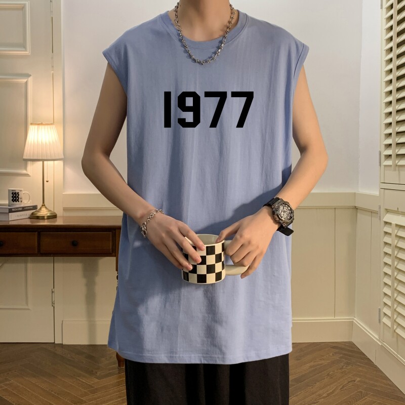TW6408P25夏2023宽松无袖棉T男士T恤港风印花纯棉背心,男装T恤,星座510A-6