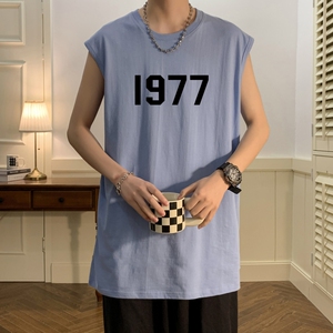TW6408P25 夏2023宽松无袖棉T男士T恤港风印花纯棉背心图片