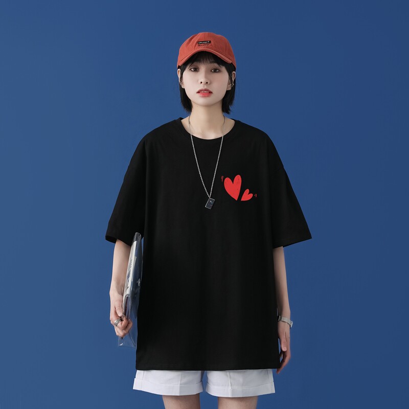 D2121P18 中性女模纯多色全棉夏季新款时尚印花大码短袖情侣款T恤图片