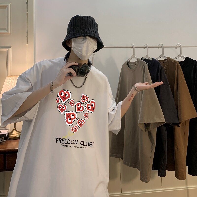 T6295潮爆夏2023落肩款宽松棉T男士T恤港风印花纯棉短T,男装T恤,星座510A-6