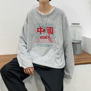 C2708P30潮牌长袖纯棉t恤秋季体恤宽松潮流潮趣文字印花宽松T恤图片