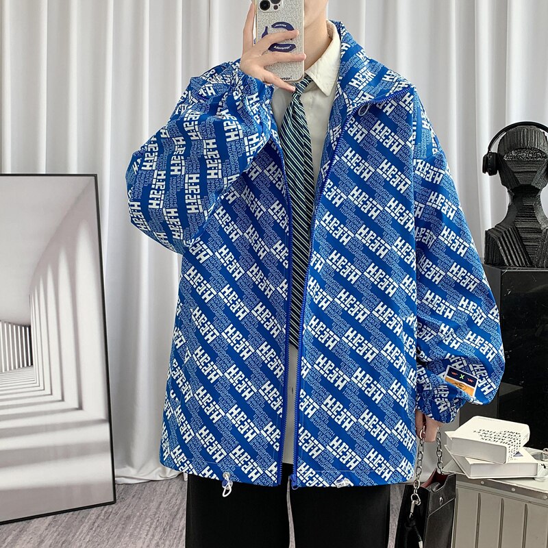 JK5214P75港风宽松夹克流行长袖外套流行男装休闲印花连帽夹克,男装夹克,星座510A-6