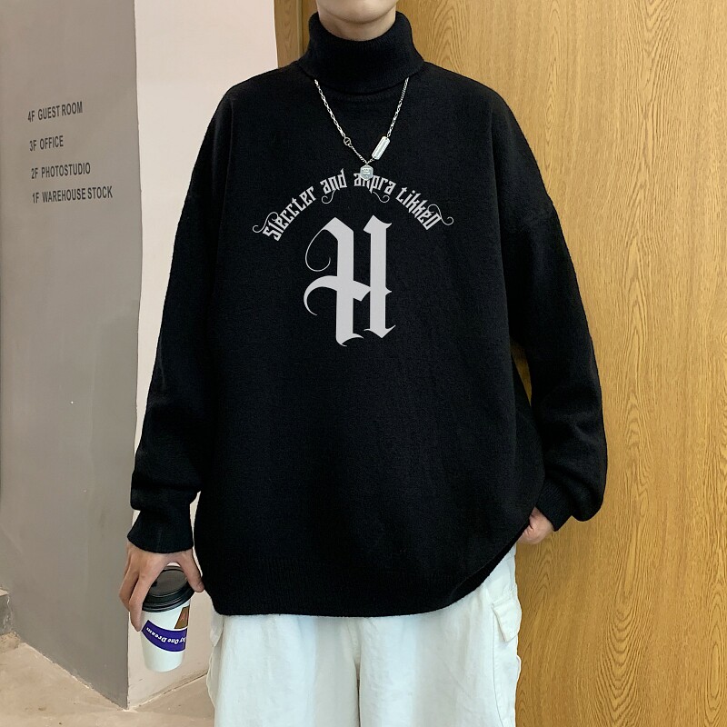 MG5543P65秋季新款宽松针织衫套头高领大码外套日系纯色打底衫男,男装针织衫/毛衣,星座510A-6