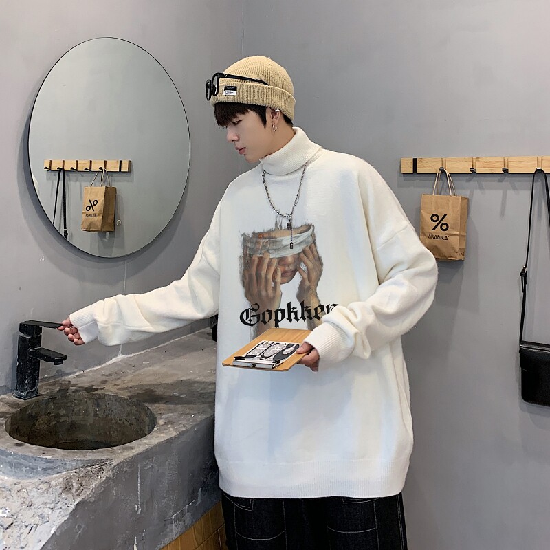 MG5545P65秋冬款潮牌男士加绒高领毛衣秋季潮流情侣装无帽黑色图片