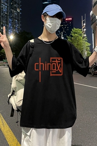 D2202P20港风外景21夏季新款潮流男士短袖T恤宽松半袖体恤衫,西部帽搭配男图片