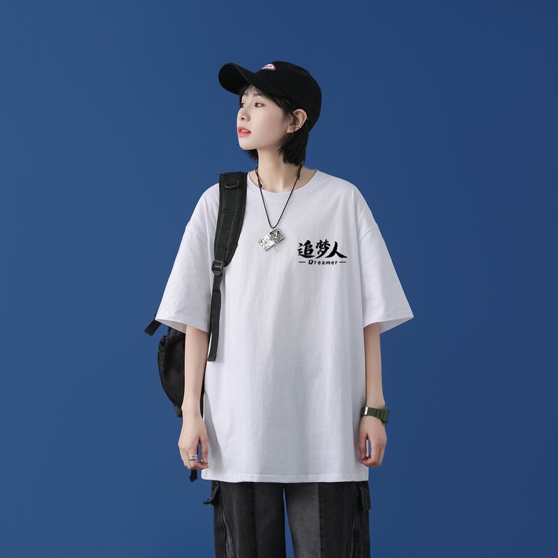 D2127P18 中性女模纯多色全棉夏季新款时尚印花大码短袖情侣款T恤图片