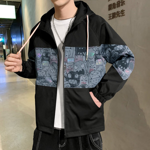JK5216P90港风宽松夹克流行长袖外套流行男装休闲印花连帽夹克图片