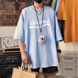 T3348P25春夏新款2022男士宽松T恤港风落肩纯棉男T短袖T恤加大男T，男装T恤，星座510A-6