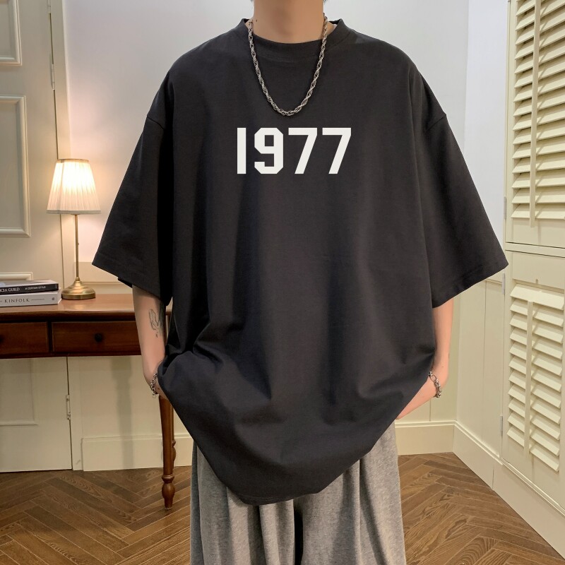 T6238P25夏2023落肩款宽松棉T男士T恤港风印花纯棉短T,男装T恤,星座510A-6