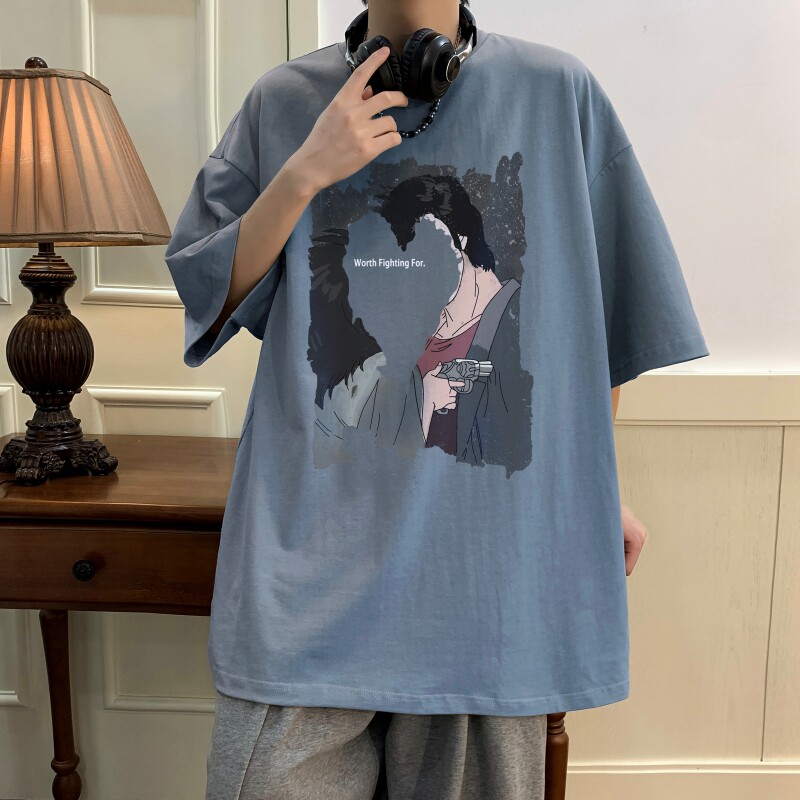 T6289P25夏2023落肩款宽松棉T男士T恤港风印花纯棉短T,男装T恤,星座510A-6
