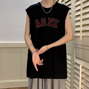TW6415P25夏2023宽松无袖棉T男士T恤港风印花纯棉背心
