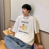 T3765P25字母卡通印花T恤新2022男宽松圆领T恤港风落肩纯棉T短袖，男装T恤，星座510A-6