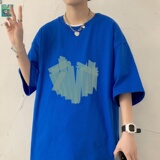 T6243P25夏2023落肩款宽松棉T男士T恤港风印花纯棉短T黑色，男装T恤，星座510A-6
