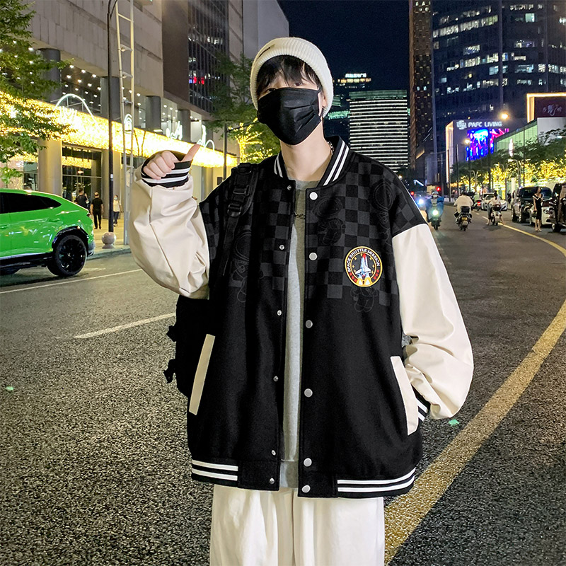JK5220P95夜景宽松夹克流行长袖棒球服流行男装情侣印花连帽夹克图片